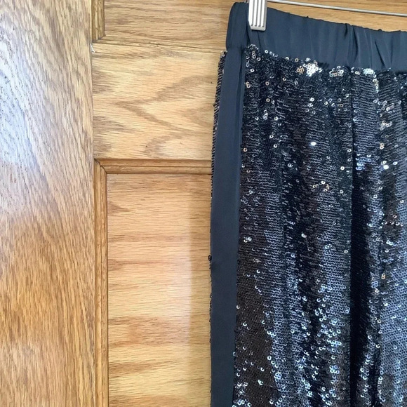 TOPSHOP Black Sequin Tuxedo Stripe Relaxed Trousers Size 4 - Picture 5 of 14